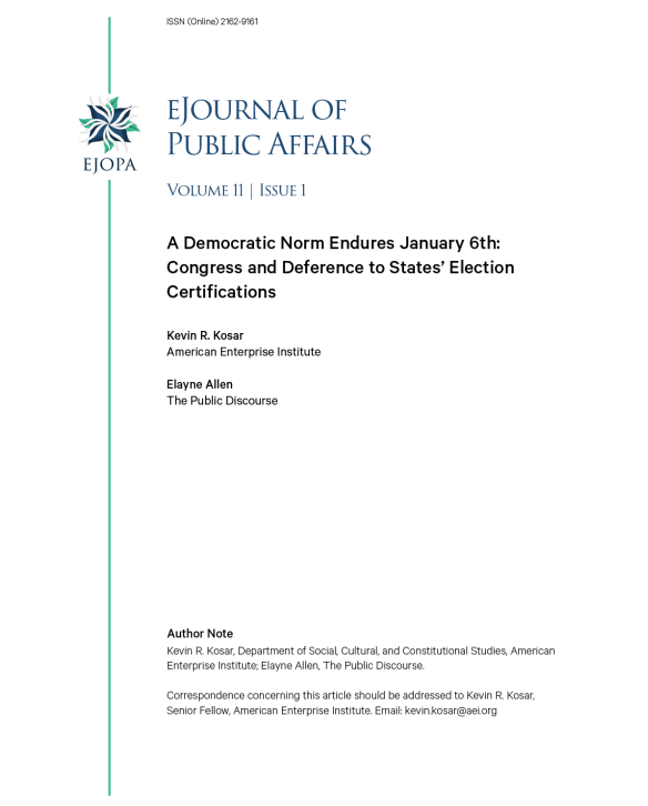 A Democratic Norm Endures January 6th: Congress and Deference to States’ Election Certifications
